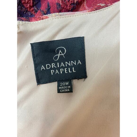 ADRIANNA PAPELL DRESS 20W COCKTAIL FLORAL JACQUARD EVENING GOLD RED NUDE SHORT - Picture 4 of 15